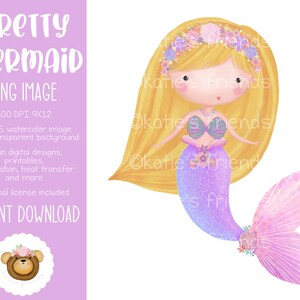Mermaid PNG, Mermaid Clipart, Watercolor Mermaid, Mermaid Sublimation, Printable Mermaid Design, Summer Clipart, Rainbow Tail Mermaid