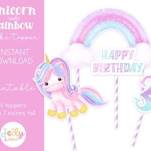 Printable Rainbow Unicorn Cake Topper, Unicorn Birthday, DIY Cake Topper, Rainbow Unicorn Party Decor, Unicorn Table Centerpiece, Pastel