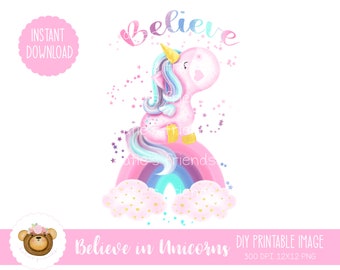 Unicorn Sublimation Design, Unicorn Heat Transfer, Printable Unicorn Download, Unicorn and Rainbow Png,