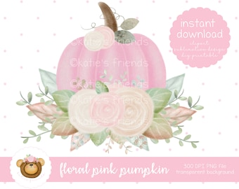Pink Pumpkin Sublimation Design, Floral Pumpkin PNG, Watercolor Pumpkin Clipart, Pumpkin and Flowers Heat Transfer, Pumpkin 1st Birthday