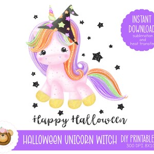 Halloween Sublimation Design, Unicorn Witch, Halloween Heat Transfer, Halloween Unicorn, Happy Halloween, Halloween Apparel Design