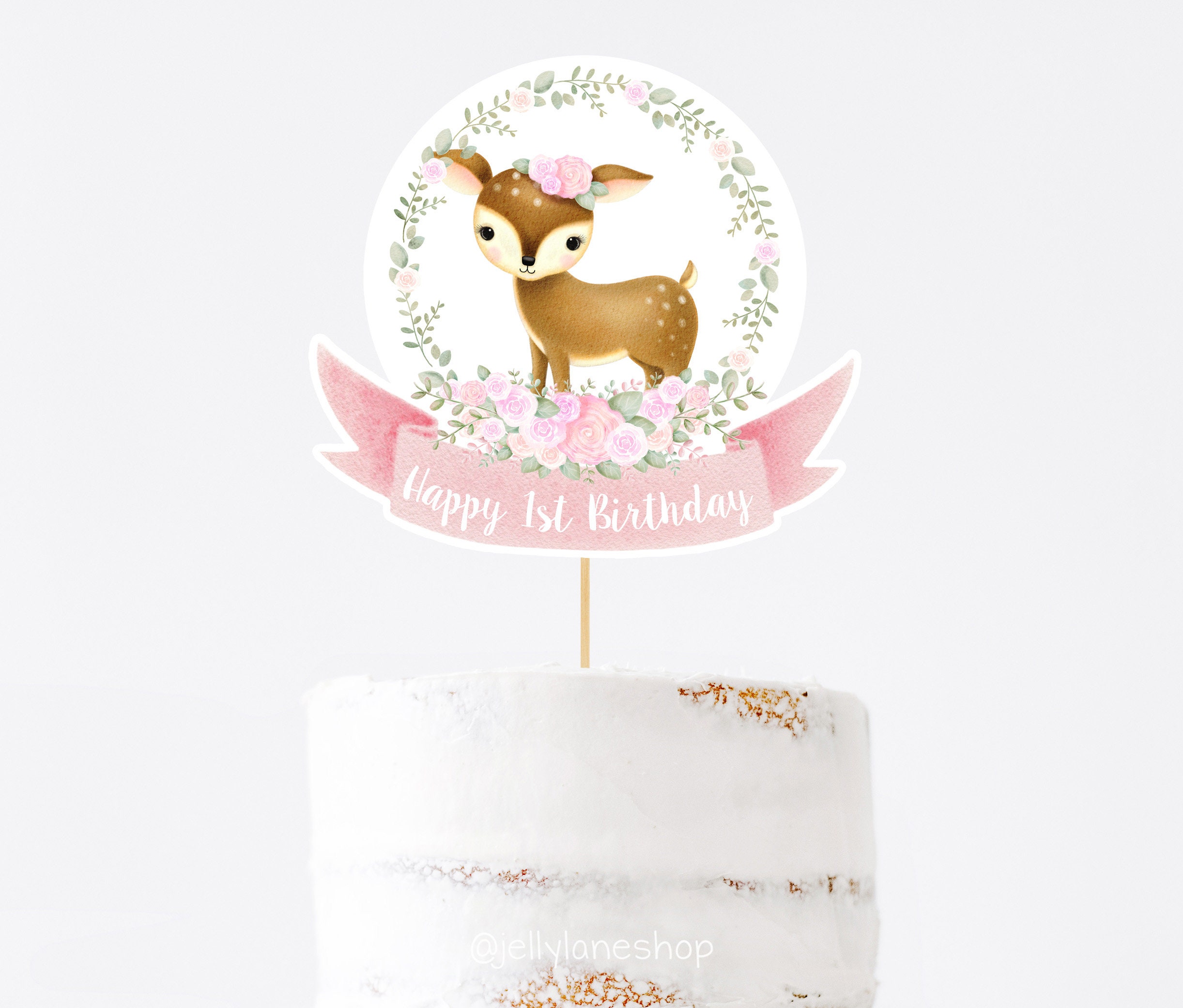 Printable Deer Cake Topper First Birthday for Girl Deer With - Etsy