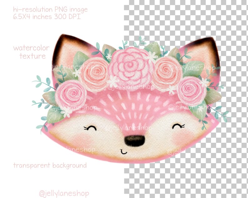 Fox Face With Flower Crown Png Pink Fox Clipart Girl Fox - Etsy