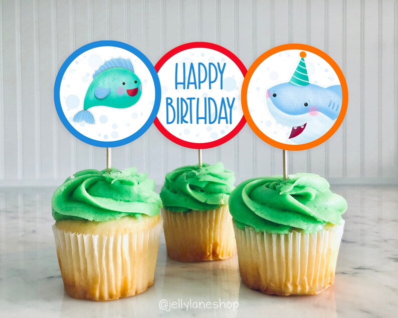 Shark Cupcake Toppers Under the Sea Birthday Printable Shark Etsy
