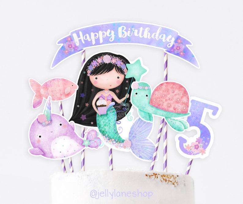 Printable Mermaid Cake Topper, Under the Sea Birthday, DIY Cake Topper, Mermaid Cut Outs ...