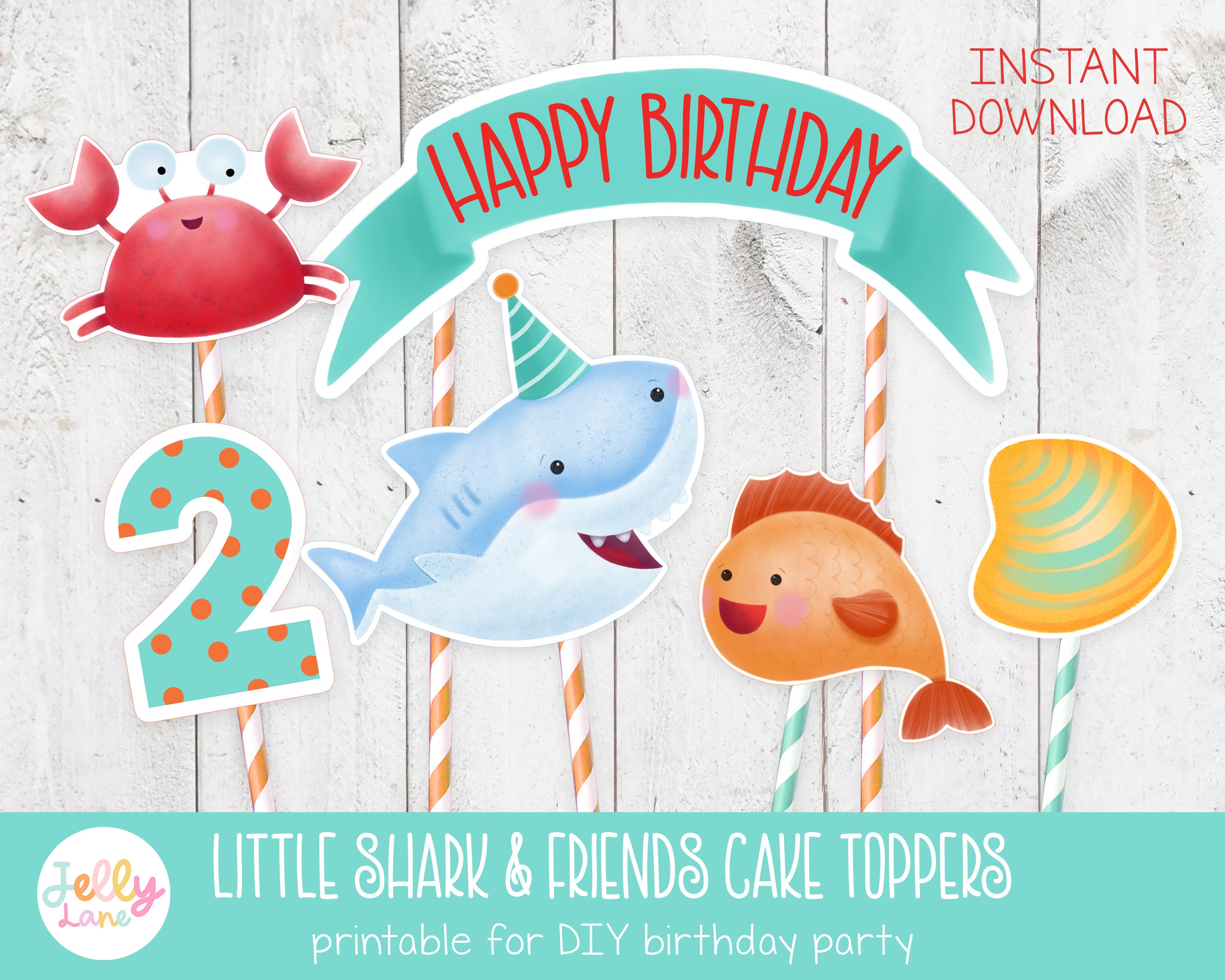 Printable Shark Cake Topper, Under the Sea Birthday, Cute Shark Cake ...