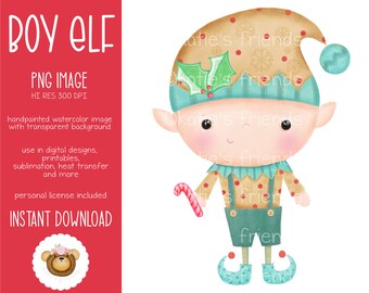 Christmas Elf PNG, Boy Elf Sublimation Design, Watercolor Elf Clipart, Santa Elf, Elf Instant Download, Christmas Clipart, Elf Illustration
