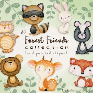 Waldtiere Clipart, Waldtiere Clipart, Aquarell WaldTiere Kinderzimmer Kunst