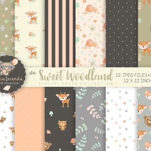 Carte per album di ritagli di animali boschivi, carte a motivi legnosi, decorazioni per vivai boschivi, animali della foresta, baby shower di genere neutro