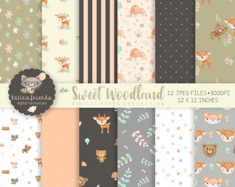 Woodland Animals Scrapbook Papers, Woodland Patterned Papers, Woodland Nursery Decor, Forest Animals, Gender Neutral Baby Shower