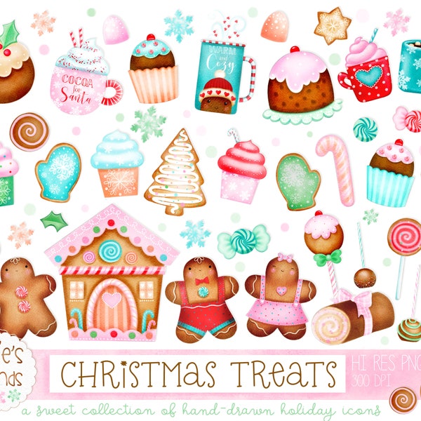 Watercolor Christmas Clipart, Hand-drawn Christmas Sweets, Watercolor Gingerbread House, Digital Christmas Clipart, Sweet Christmas Treats