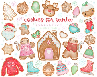 Christmas Cookie Clipart, Gingerbread Cookies, Hand Drawn Holiday Clipart, Cookies For Santa, Holiday Cookie Swap, Christmas Card Art