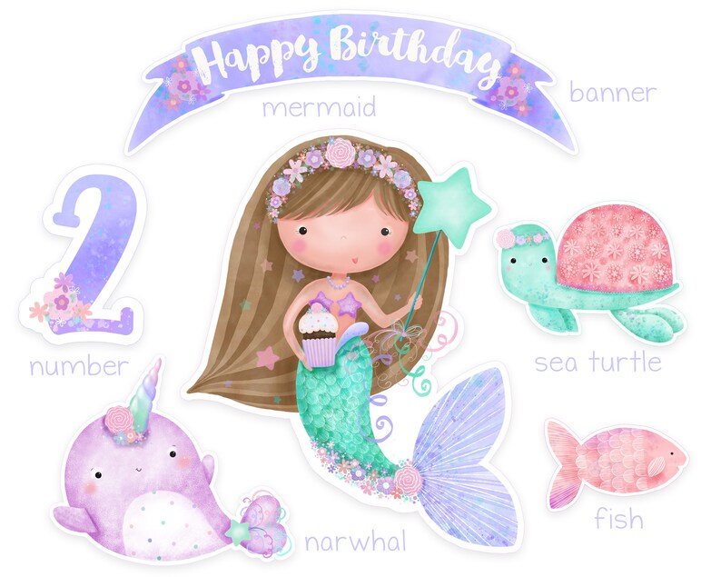 Printable Mermaid Cake Topper Under the Sea Birthday DIY - Etsy