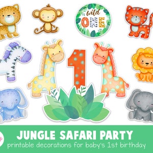 Printable Jungle Animal Decorations, Safari Animals 1st Birthday, Wild One, DIY First Birthday, Jungle Safari Party, Jungle Centerpiece