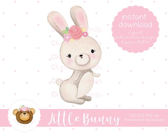 Cute Bunny PNG, Bunny Clipart, Spring Animals Clipart, Bunny Sublimation Design, Nursery Art, Bunny with Flowers, Printable Bunny