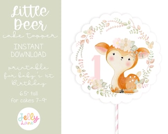 Woodland Deer Cake Topper, Baby&#39;s 1st Birthday, Printable Deer Cake Topper, Woodland Birthday Party Decor, Baby Deer Centerpiece, DIY party