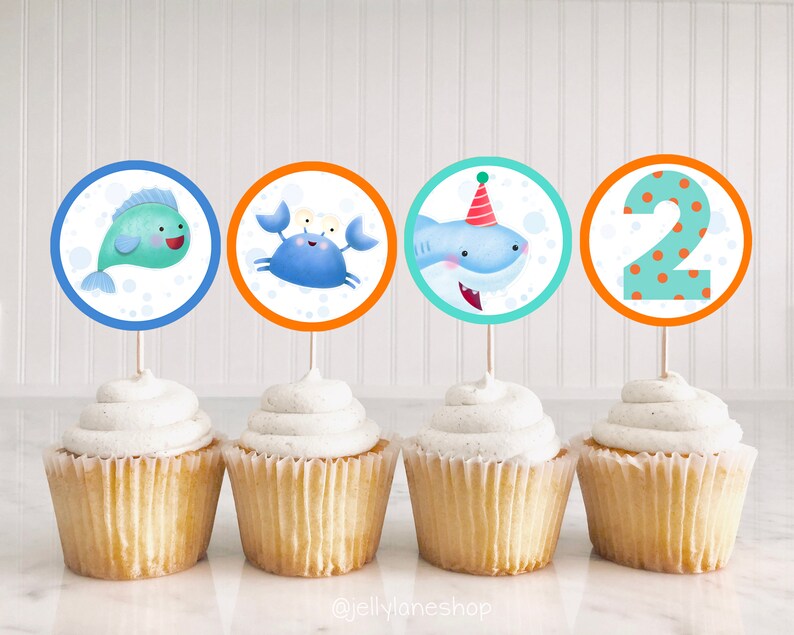Shark Cupcake Toppers Under the Sea Birthday Printable Shark Etsy
