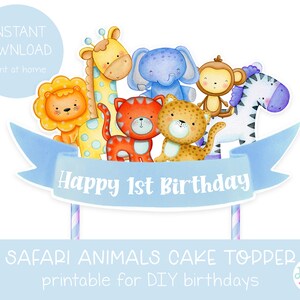 Printable Baby Jungle Animals Cake Topper, Safari 1st Birthday, Safari Animals Cake Topper for Boy, DIY First Birthday, Safari Centerpiece