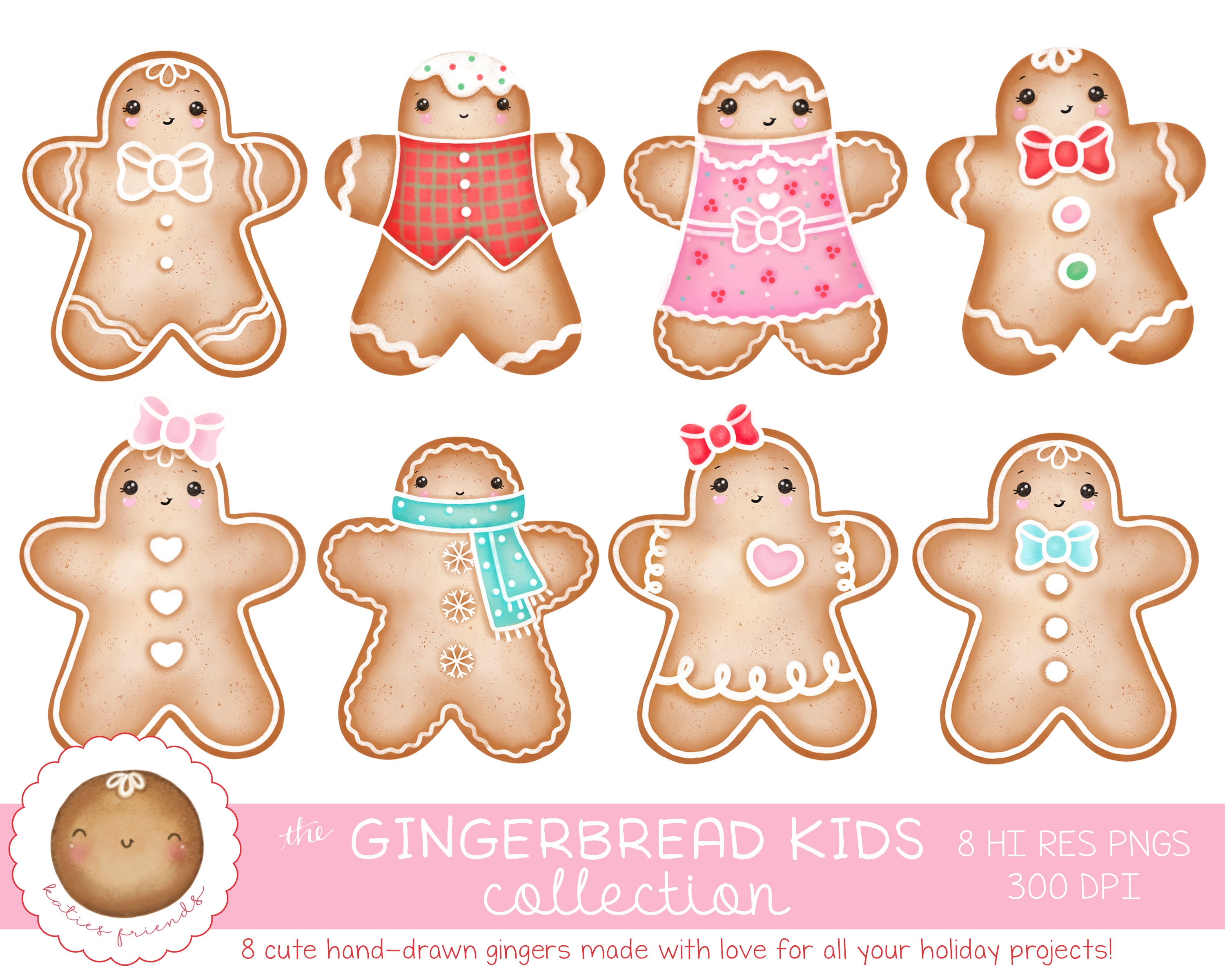 Gingerbread Boy and Girl Clipart, Cute Gingerbread Man, Hand Drawn