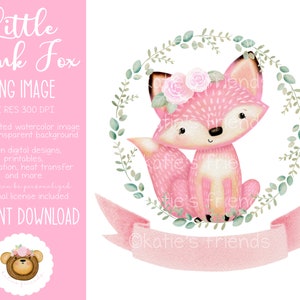 Pink Fox PNG, Woodland Fox Sublimation Design, Clipart du 1er anniversaire de bébé, Woodland Baby Shower, It’s a Girl, Design personnalisé Fox