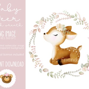 Baby Deer PNG, Boho Deer Clipart, Woodland Baby Shower, Watercolor Deer Illustration, Woodland Animals Nursery Art, Deer Sublimation Design