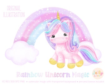 Unicorn and Rainbow PNG, Pastel Unicorn Clipart, Rainbow Unicorn Sublimation, Printable Unicorn, Unicorn Birthday Decor, Unicorn Nursery Art