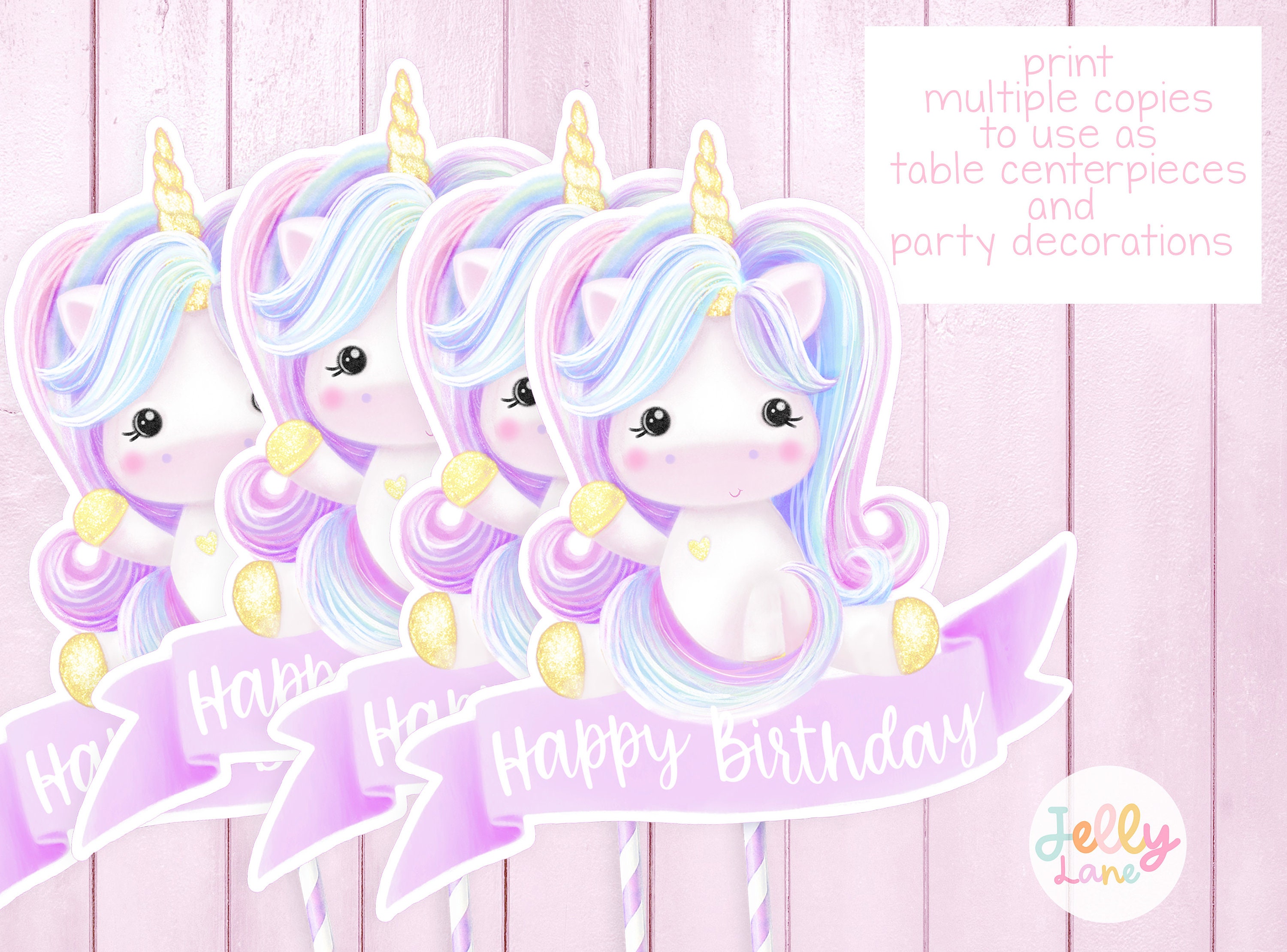 Printable Rainbow Unicorn Cake Topper, Unicorn Birthday, DIY Cake ...