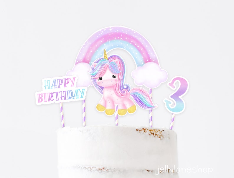 Printable Rainbow Unicorn Cake Topper, Unicorn Birthday, DIY Cake ...