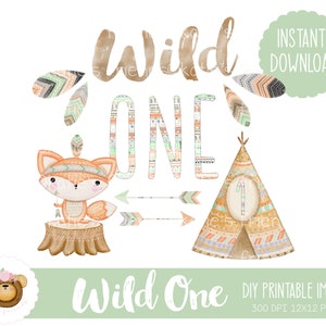 Wild One Sublimation Design, Wild One Birthday Boy, Printable Wild One PNG, Wild One Heat Transfer, Baby&#39;s 1st Birthday, Tribal Birthday