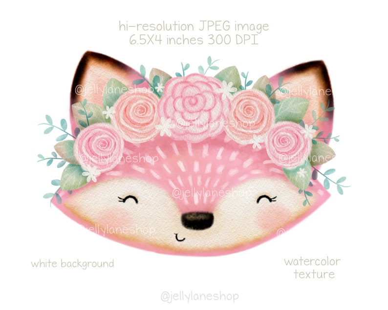 Fox Face With Flower Crown Png Pink Fox Clipart Girl Fox - Etsy