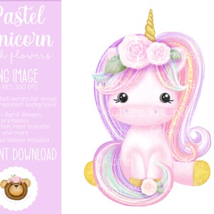 Pastel Unicorn PNG, Unicorn Clipart, Unicorn Illustration, Unicorn Sublimation Design, Printable Unicorn, Unicorn Birthday