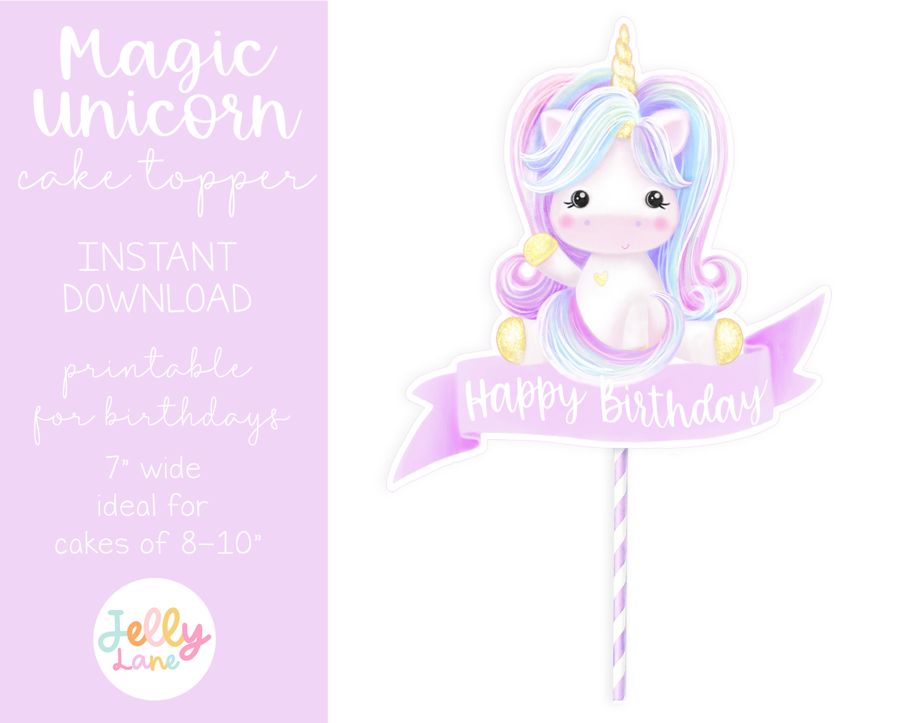 Printable Rainbow Unicorn Cake Topper, Unicorn Birthday, DIY Cake ...