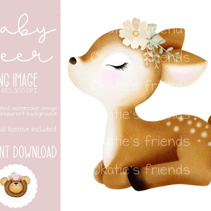 Baby Deer PNG, Boho Deer Clipart, Woodland Baby Shower, Watercolor Deer Illustration, Woodland Animals Nursery Art, Baby&#39;s 1st Birthday