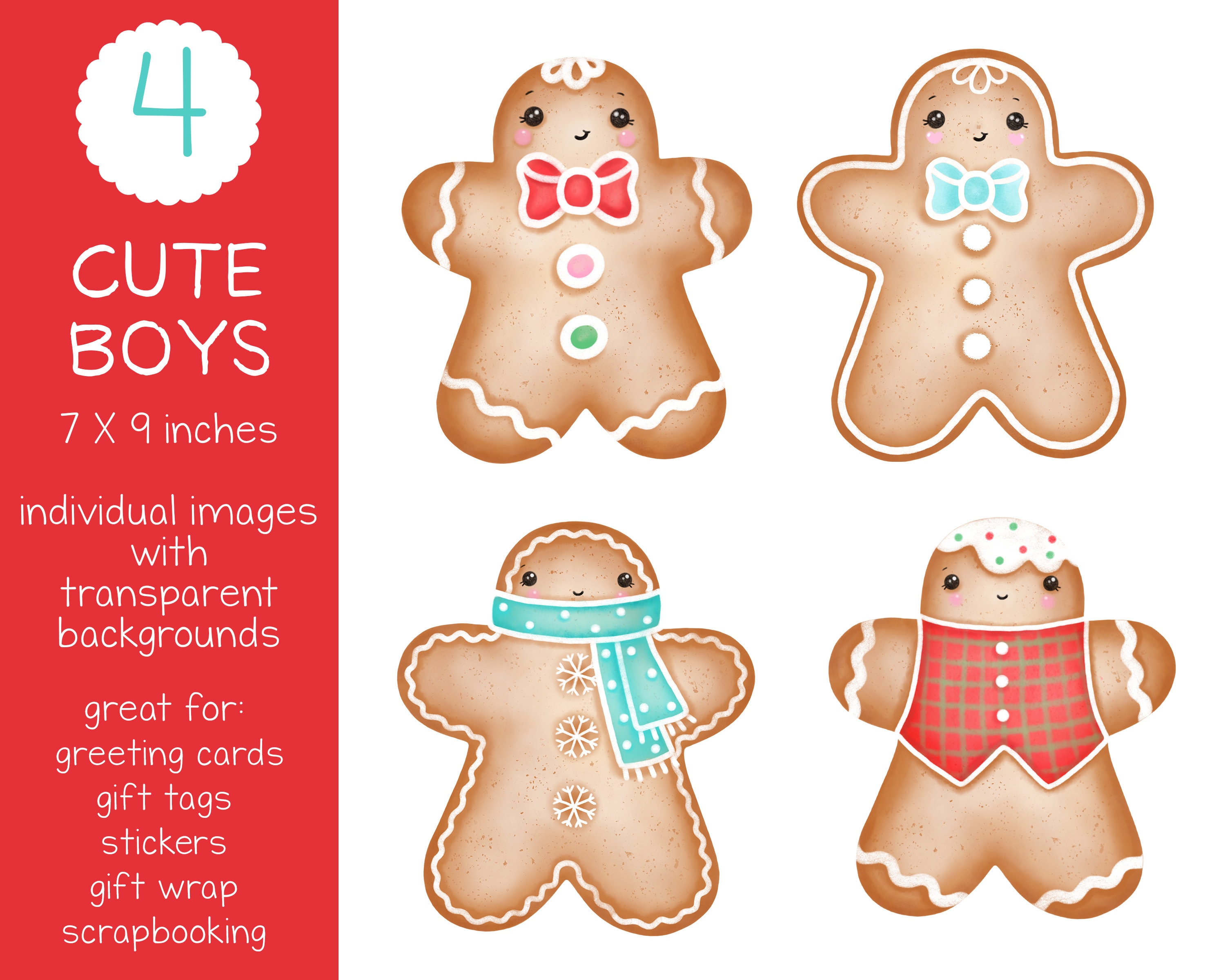 Gingerbread Boy and Girl Clipart, Cute Gingerbread Man, Hand Drawn ...