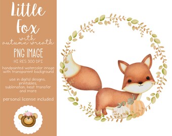 Fall Fox Png, Fox with Pumpkins Clipart, Woodland Fox Sublimation Design, Woodland Nursery, Autumn Baby Shower, Gender Neutral Baby Shower