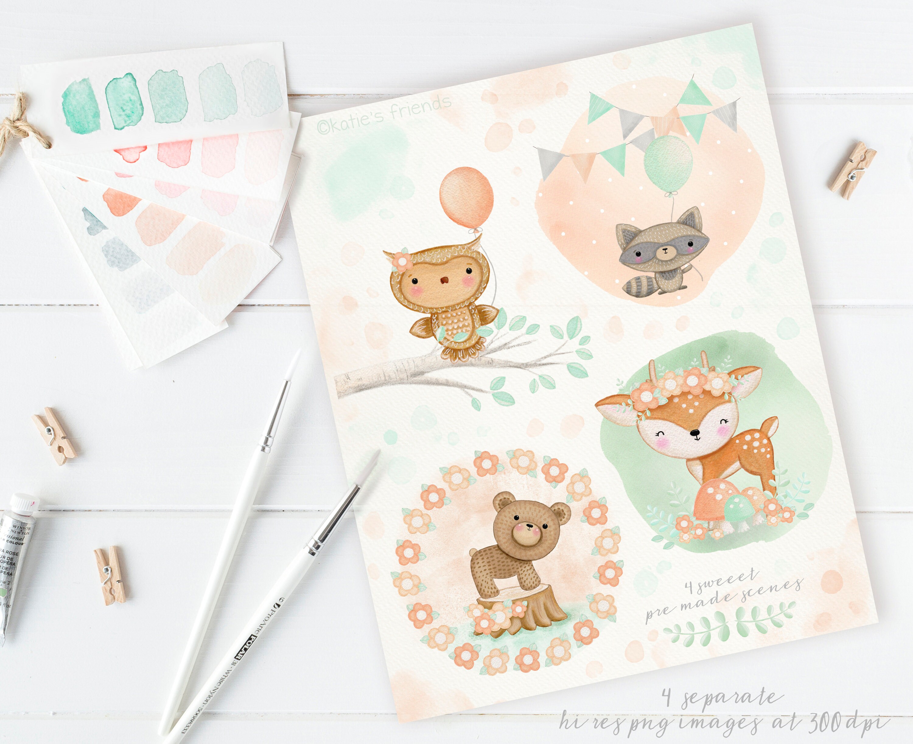 Woodland Animals Clipart Hand Painted Nursery Art Watercolor - Etsy