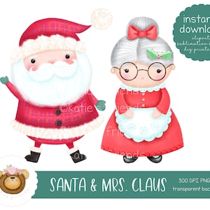 Santa Claus Clipart, Mrs. Claus PNG, Christmas Clipart, Holiday Greeting Card Art, Santa Sublimation Design, Santa and Mrs Claus