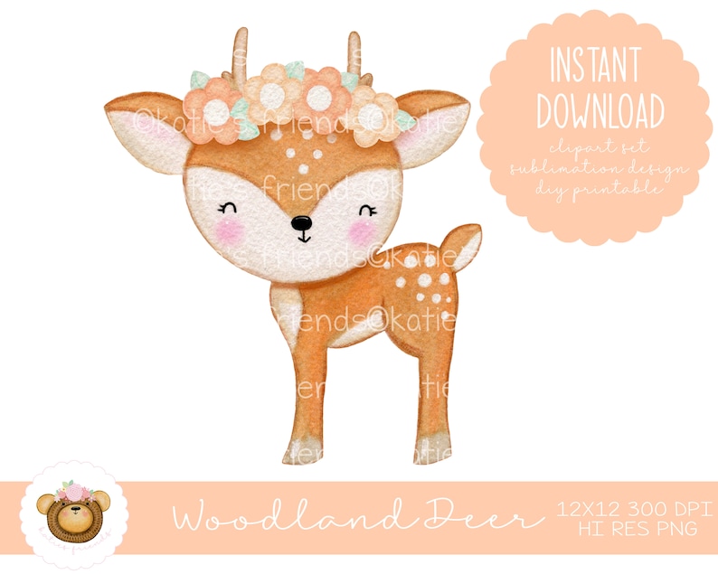 Download Watercolor Deer Sublimation Design Baby Apparel Baby Deer Clipart Nursery Art Deer With Flowers Printable Deer Woodland Deer Png Clip Art Art Collectibles