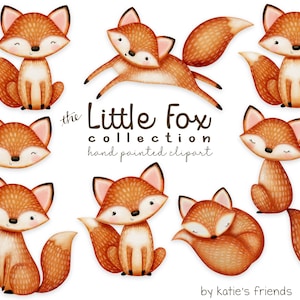 Woodland Fox Clipart, Renards aquarelles, Art du renard peint à la main, Illustrations de renard mignon, Art de la pépinière Woodland, Thème Fox Baby Shower