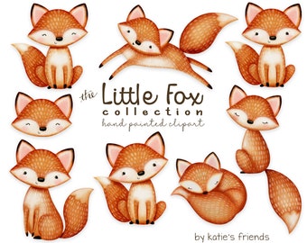 Woodland Fox Clipart, Watercolor Foxes, Hand Painted Fox Art, Cute Fox Illustrations, Woodland Nursery Art, Fox Baby Shower Theme