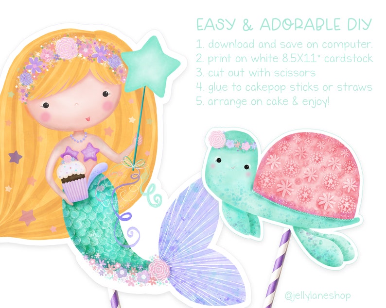 Printable Mermaid Cake Topper Under the Sea Birthday DIY - Etsy