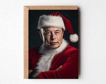 Elon Musk as Santa at Christmas, Christmas card, Tesla, X, Twitter, Funny card, Cursed AI, Card for Brother, Card for Friend, Card for Him
