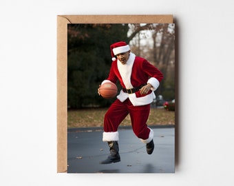 Barack Obama plays sport at Christmas, Christmas card, Card for Son, Sport Christmas card, Cursed AI, Basketball card, American Football