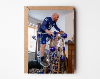 Sean Dyche in a putting up Christmas decorations, Sean Dyche cooking a turkey, Sean Dyche decorating, Christmas card for Him, Everton FC