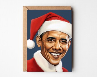 Barack Obama at Christmas, Christmas card, 5x7" card, US Politics, Xmas gift, Joe Biden, President Christmas card, Funny card, Cursed AI