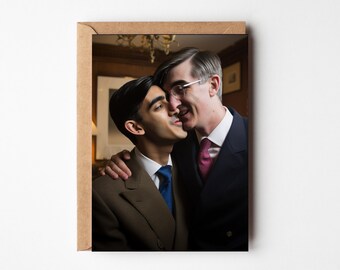 Jacob Rees Mogg kissing Rishi Sunak, Terrifying Christmas cards, UK Politics, Fuck the Tories, Christmas, Multipack Christmas cards, Pedges