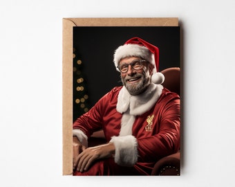 Jurgen Klopp dressed as Santa, for Liverpool fan, Christmas card, for Him, for Her, Multipack Christmas card, Pedges Houseboat, Funny cards