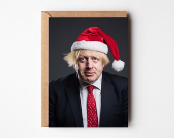 Boris Johnson as Santa, Christmas Card, UK Prime Minister Xmas, Political Humor Card, British Politics Greetings, Funny Boris Johnson Card