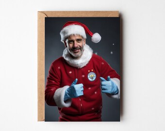 Pep Guardiola dressed as Santa, Football card, Manchester City gift, Man City Fan, Christmas card, Xmas funny card, Card for son, for Her