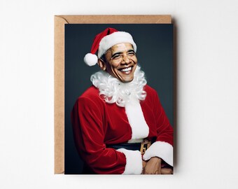Barack Obama as Santa at Christmas, Christmas card, Funny card for her, Joke Christmas card, for Him, Pedges Houseboat, Cursed AI